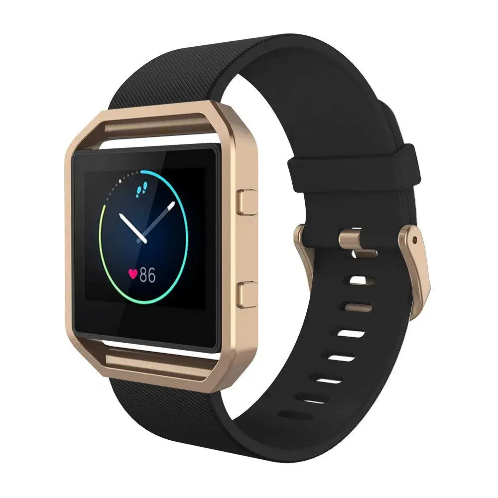 Simpeak Sport Band Compatible with Fitbit Blaze Small (24mm) | Black Band + Rose Gold Frame - view 2