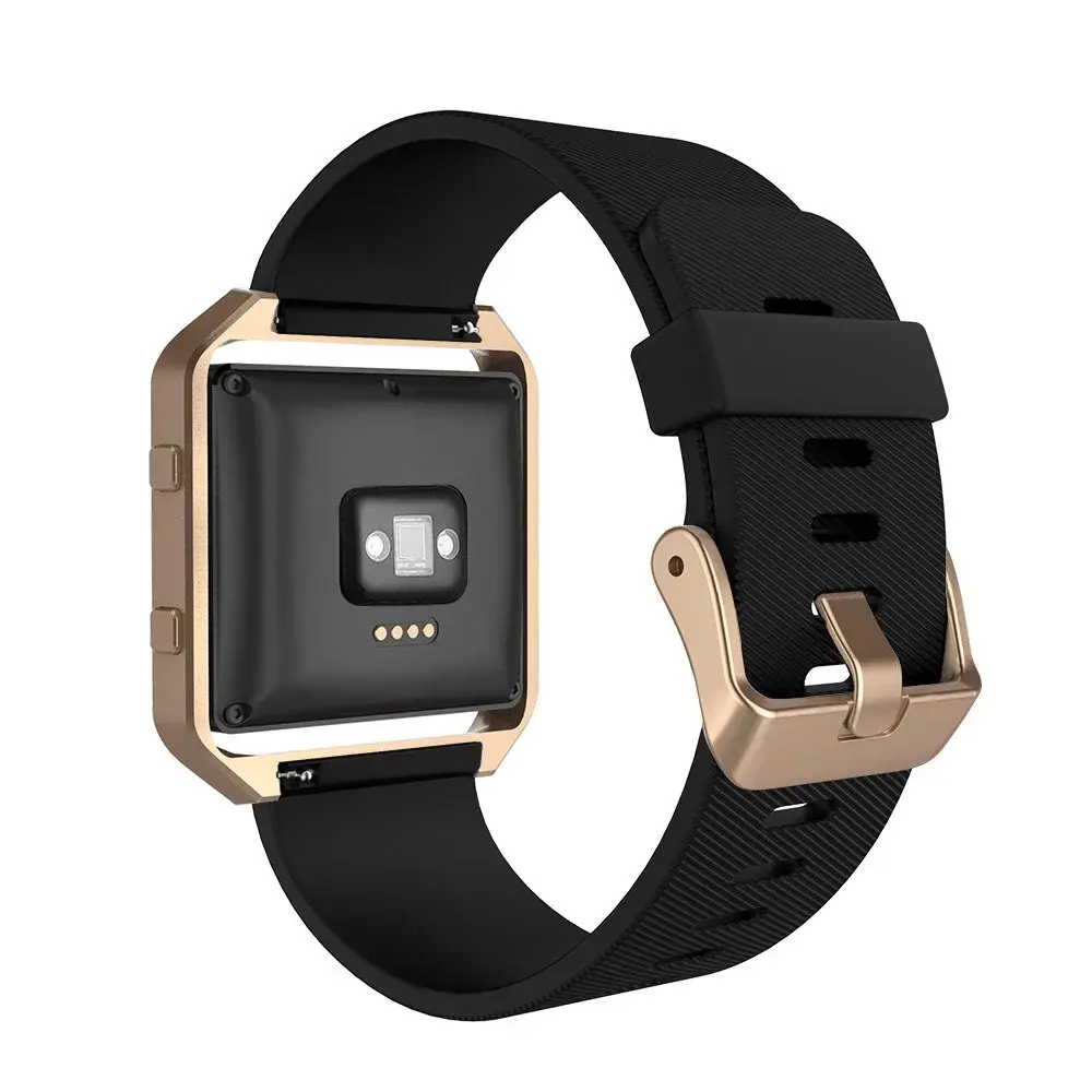 Simpeak Sport Band Compatible with Fitbit Blaze Small (24mm) | Black Band + Rose Gold Frame - view 3