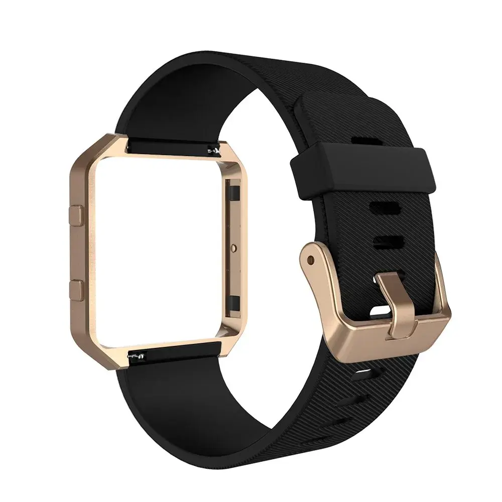 Simpeak Sport Band Compatible with Fitbit Blaze Small (24mm) | Black Band + Rose Gold Frame - view 4