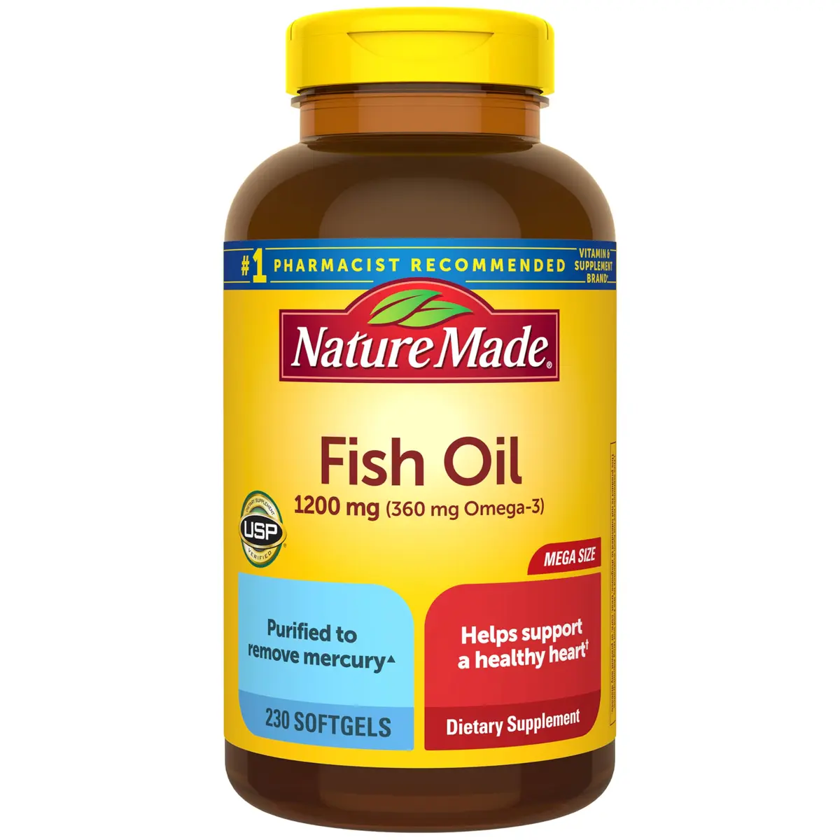 Nature Made Fish Oil Omega 3 Supplements 1200 mg Softgels 230 Count | Heart Health Support - main product image