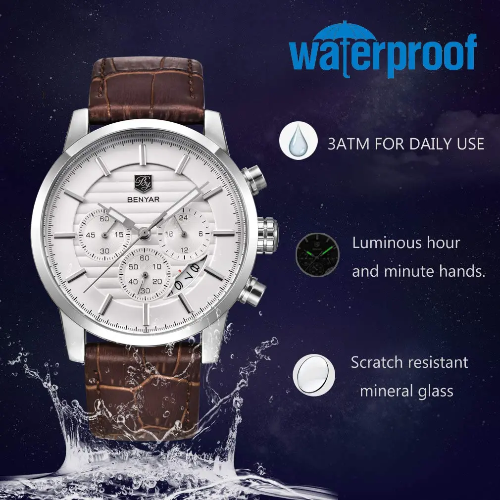 BY BENYAR Men's Analog Quartz Chronograph Watch 44mm (1.73 inch) | Water Resistant with Luminous Dial - view 3