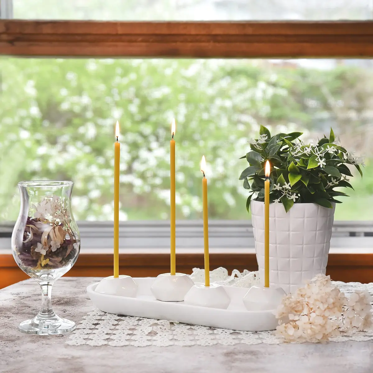 Votprof Set of 2 Small White Ceramic Candleholders for Votprof Slim Taper Candles | Durable, Modern Design - view 2