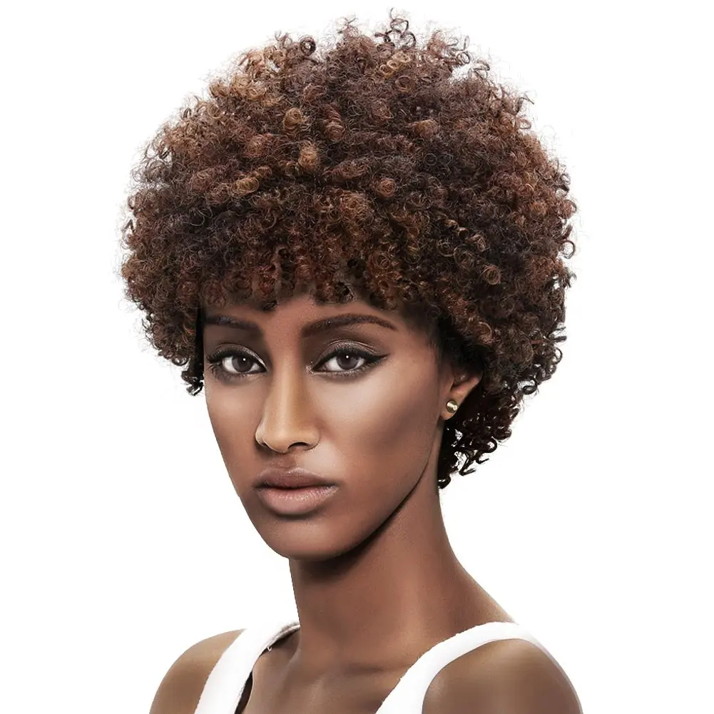 Style Icon Afro 5" Short Curly Wigs with 100% Brazilian Hair | Natural Feel & Look, Capless, 3-Color Mix - main product image