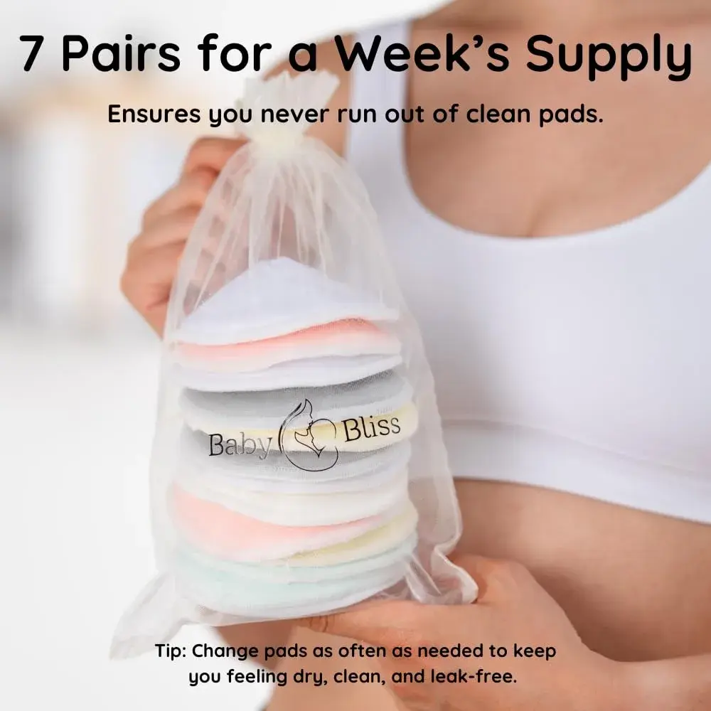 BABY BLISS Organic Nursing Pads Washable Bamboo Viscose Breastfeeding Pads 14 Count (Pastel Touch, 3.9") | Triple-Layer Leak Protection - view 6