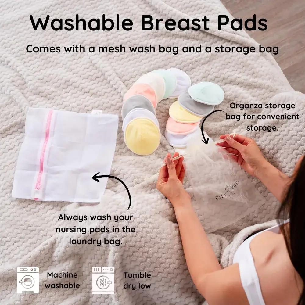 BABY BLISS Organic Nursing Pads Washable Bamboo Viscose Breastfeeding Pads 14 Count (Pastel Touch, 3.9") | Triple-Layer Leak Protection - view 4