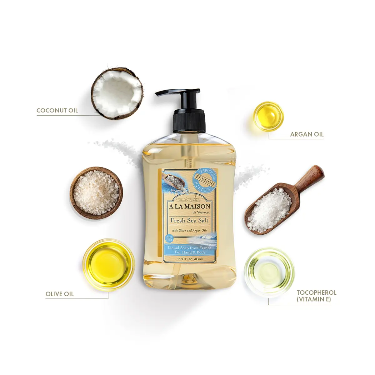 A LA MAISON Fresh Sea Salt French Liquid Hand Soap 16.9 oz | Natural, Vegan & Biodegradable - view 2