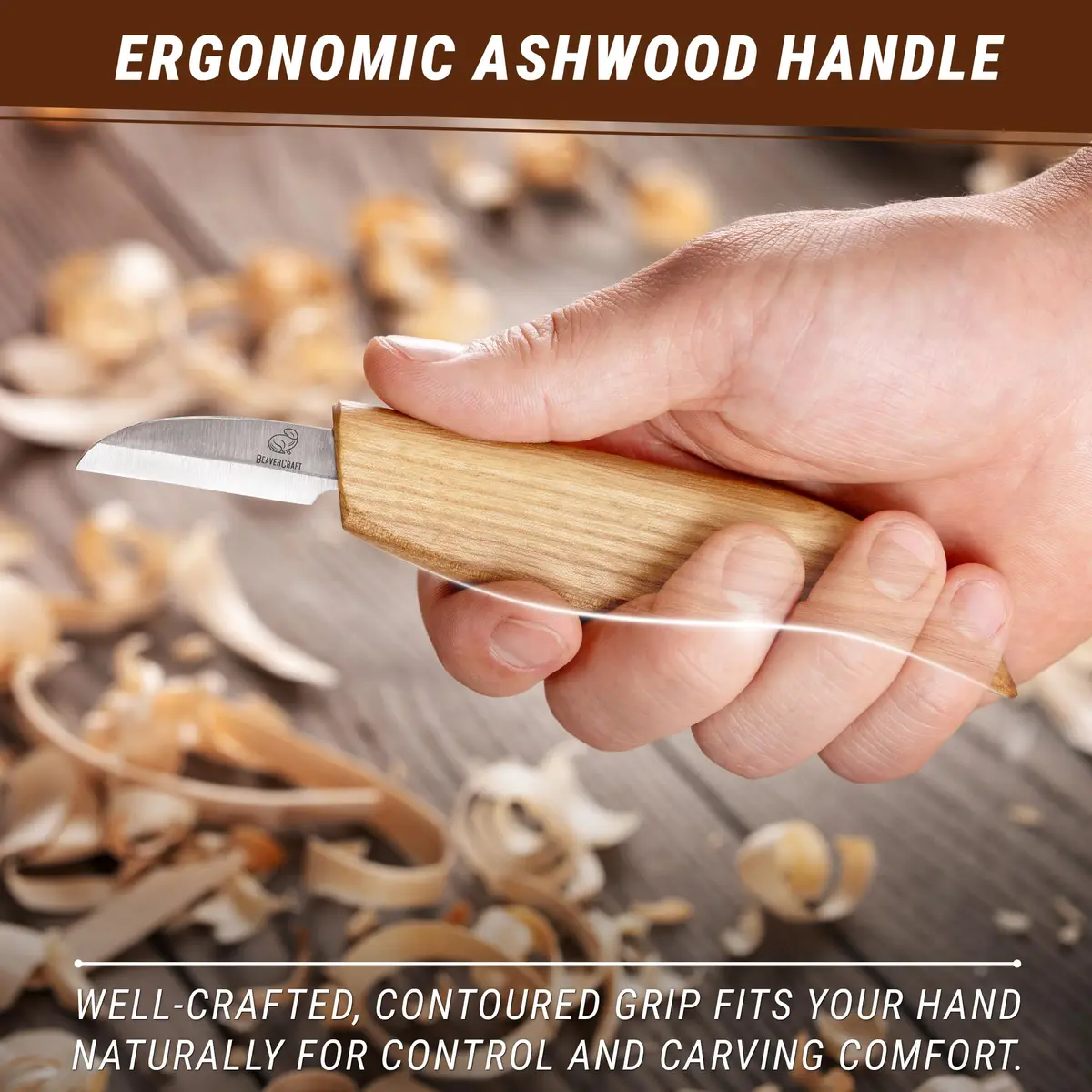 BeaverCraft Whittling Knife C2 6.5" (16.5cm) | Carbon Steel Detail Carving Tool for Beginners - view 7