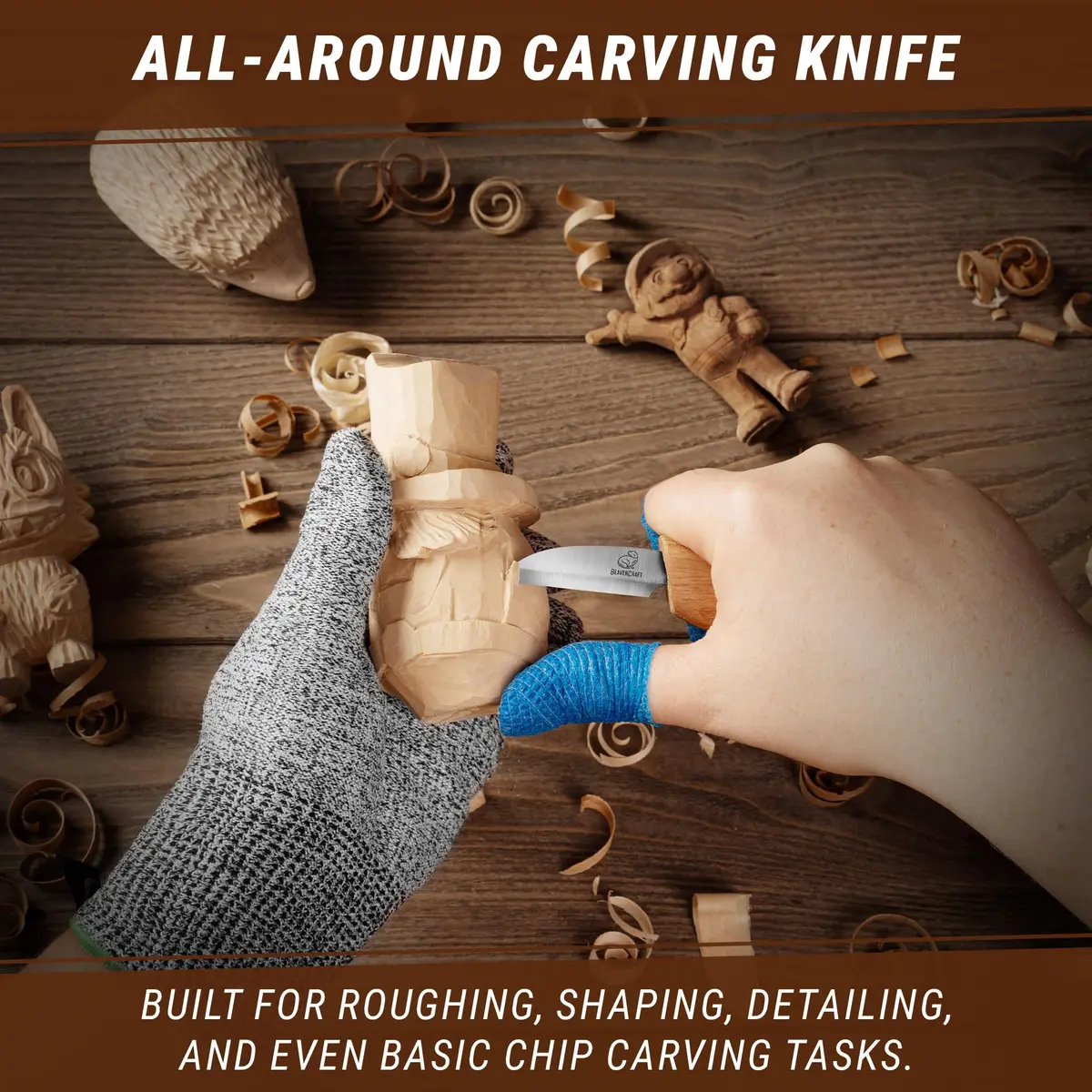 BeaverCraft Whittling Knife C2 6.5" (16.5cm) | Carbon Steel Detail Carving Tool for Beginners - view 3