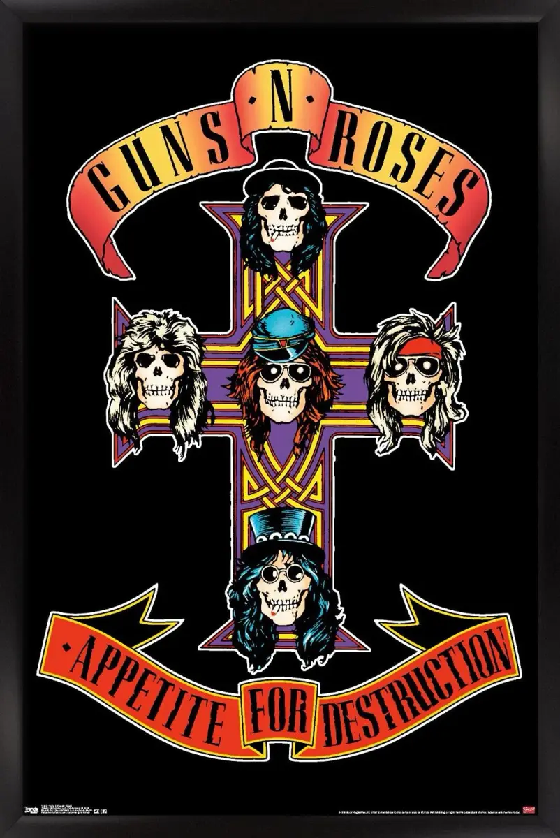Trends International Guns N' Roses Cross Wall Poster 60.6 cm x 86.4 cm (24.25" x 35.75") Black Framed Version | Music Wall Art - main product image