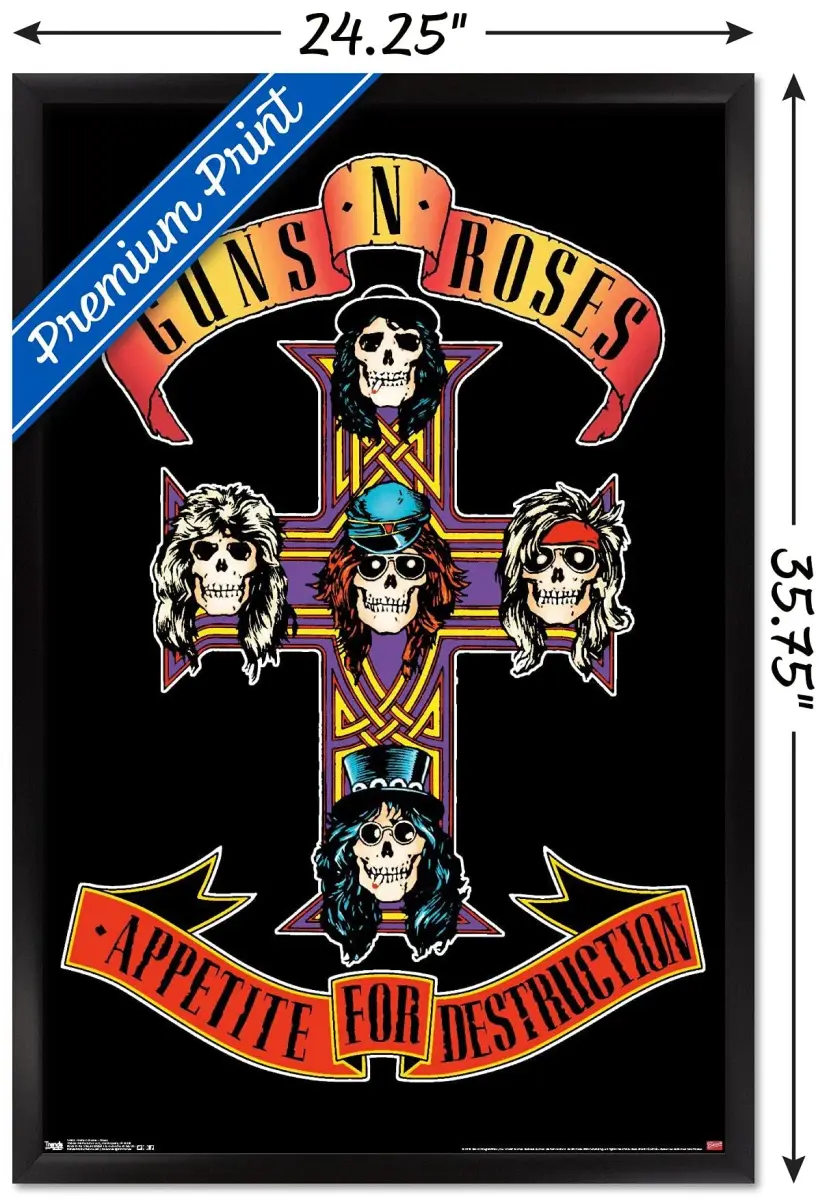 Trends International Guns N' Roses Cross Wall Poster 60.6 cm x 86.4 cm (24.25" x 35.75") Black Framed Version | Music Wall Art - view 3