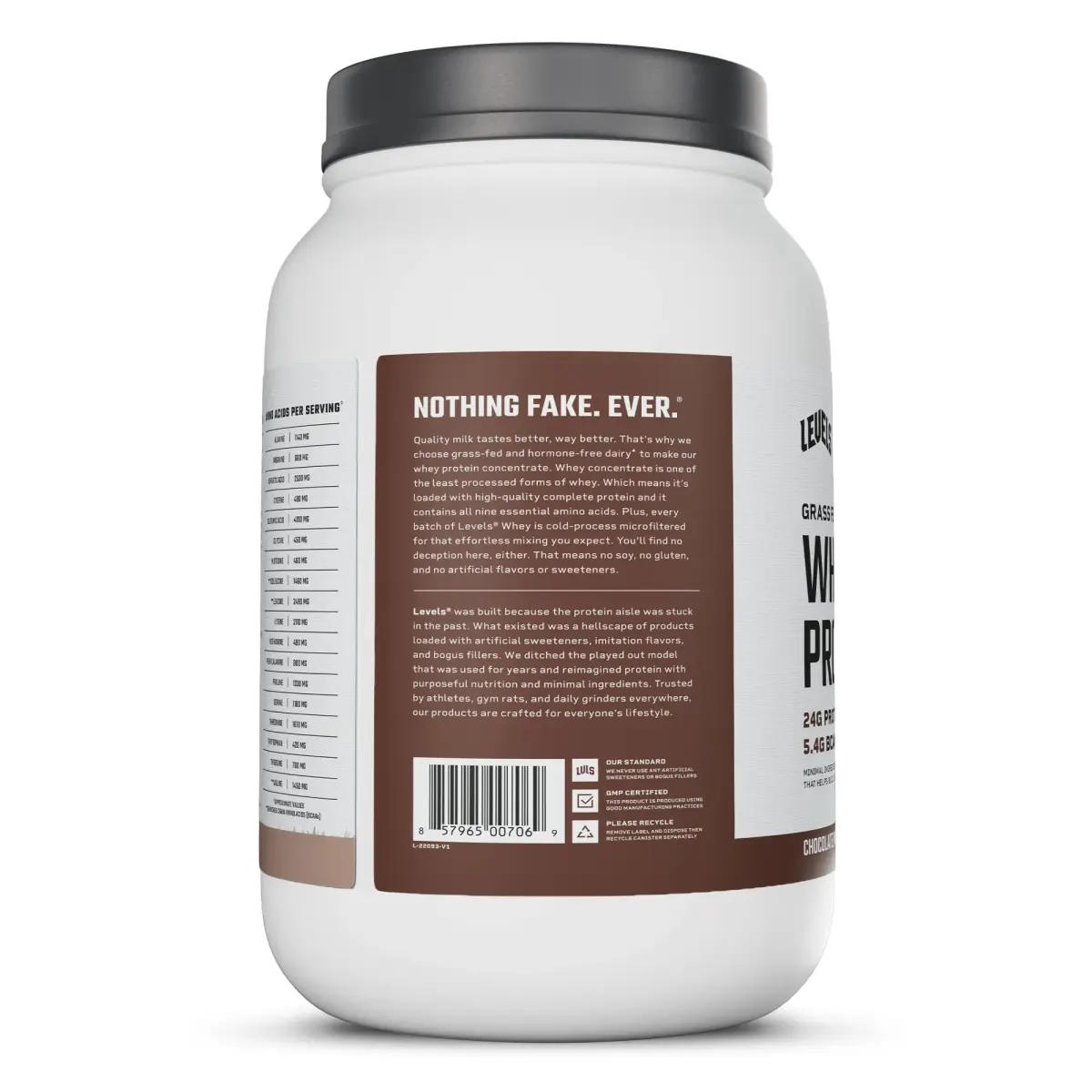 Levels Nutrition Chocolate Mocha Whey Protein Powder 907g (2lb) | Grass-Fed Dairy, 24g Protein Per Scoop - view 9