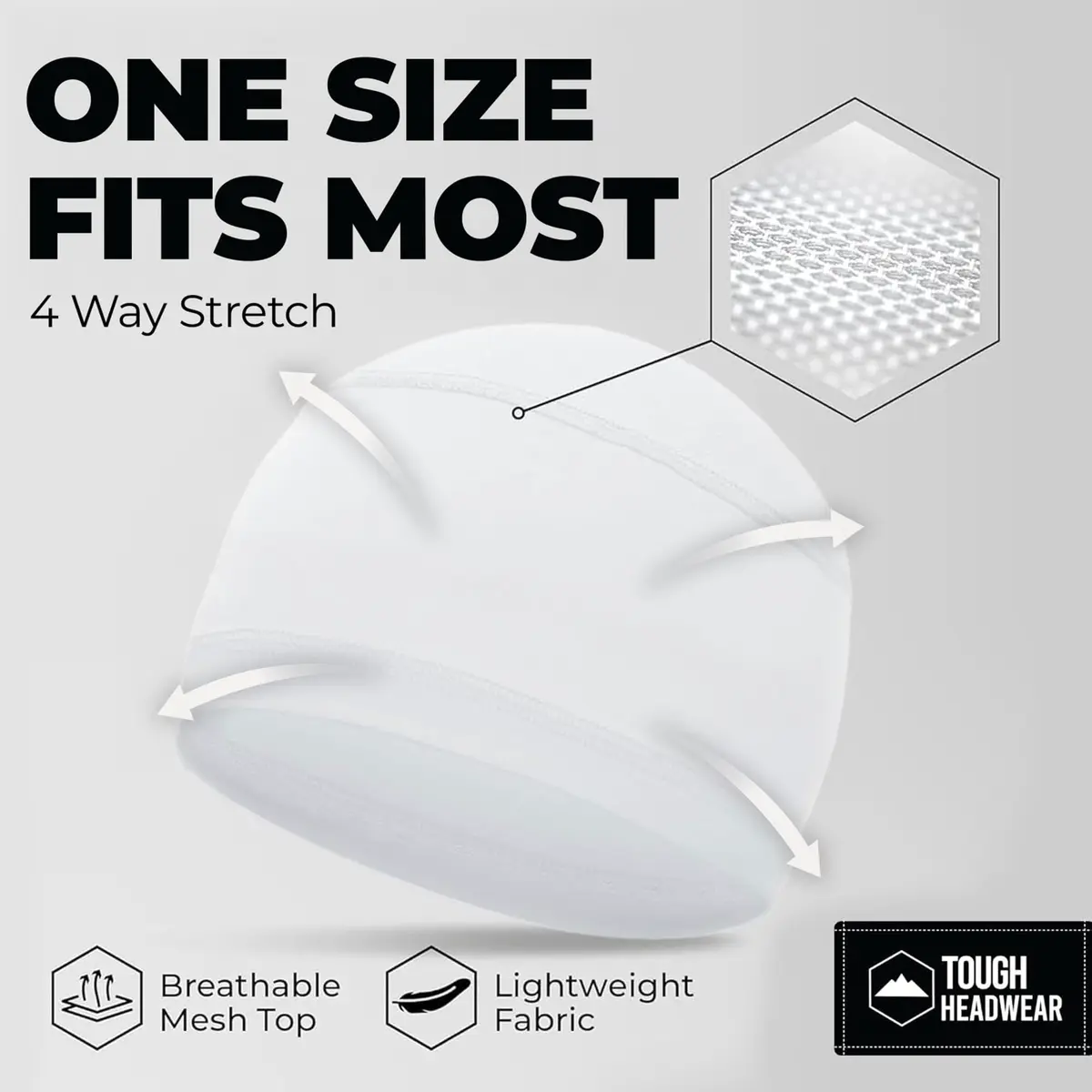 Tough Headwear Skull Cap - Skull Caps for Men - Motorcycle and Bike Helmet Liner - Hard Hat Cooling Hats - No Sweat Head Caps White | UV & Sweat Wicking - view 5