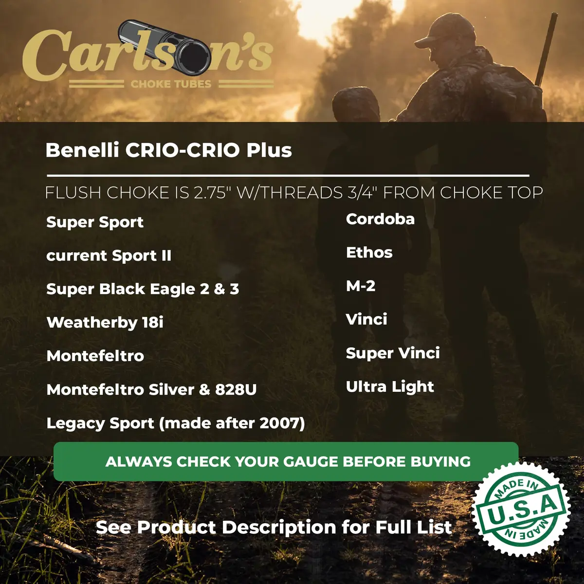 Carlson's Cremator Ported 12ga Choke LR - Benelli Crio Plus | Dense Patterns, Extended Length, Made in USA - view 2