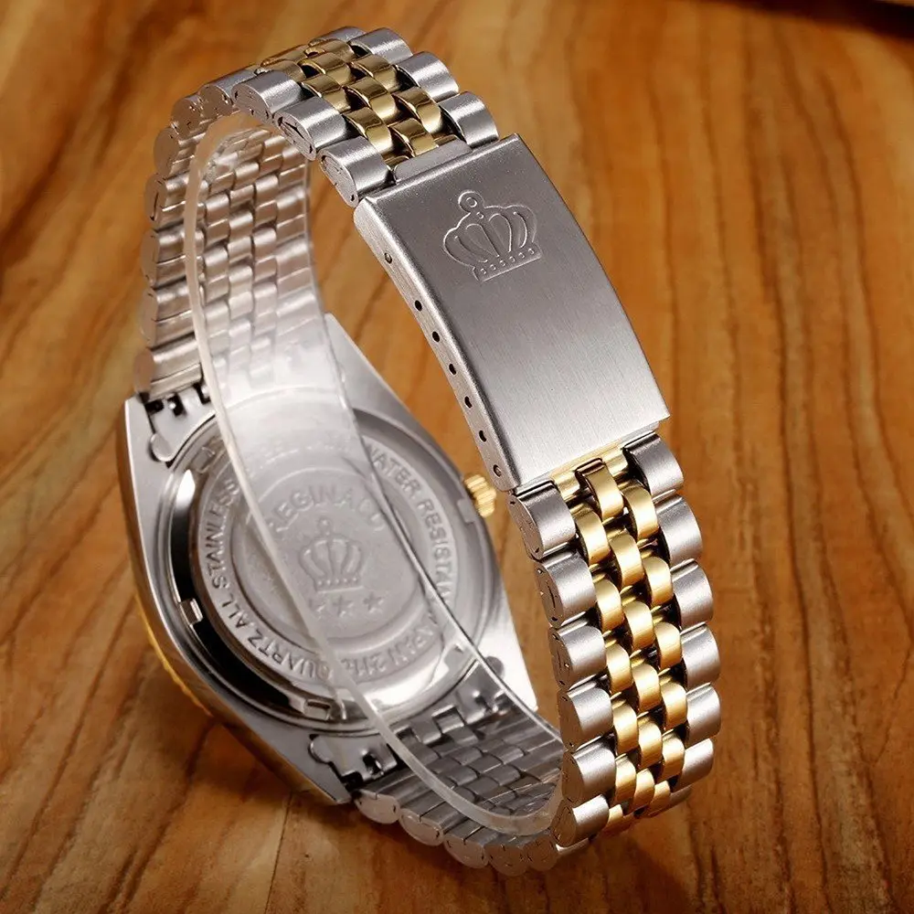CARLIEN Silver & Gold Stainless Steel Strap Waterproof Quartz Women's Watch (Green) | Classic Calendar - view 3