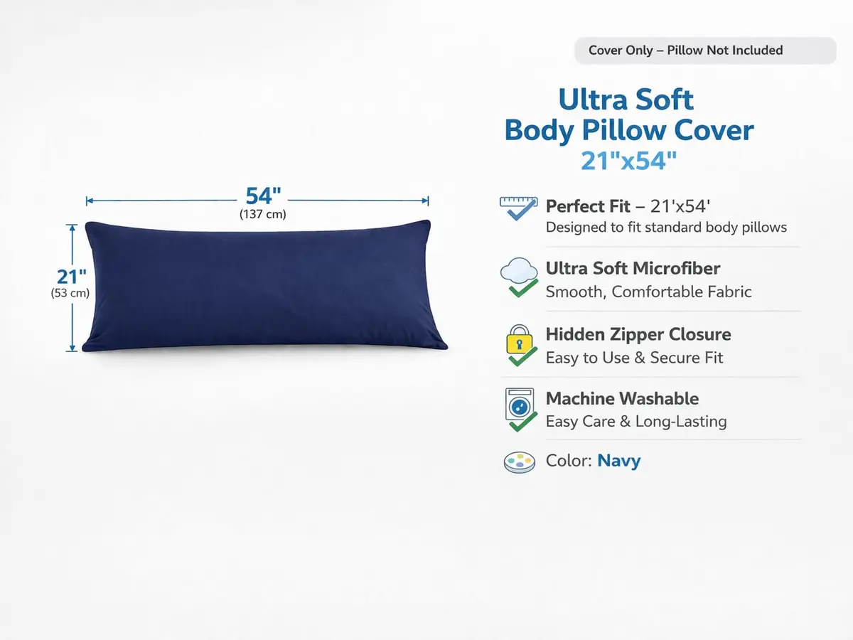 EVOLIVE Microfiber Body Pillow Cover 21"x54" Navy | Ultra Soft & Breathable - view 2