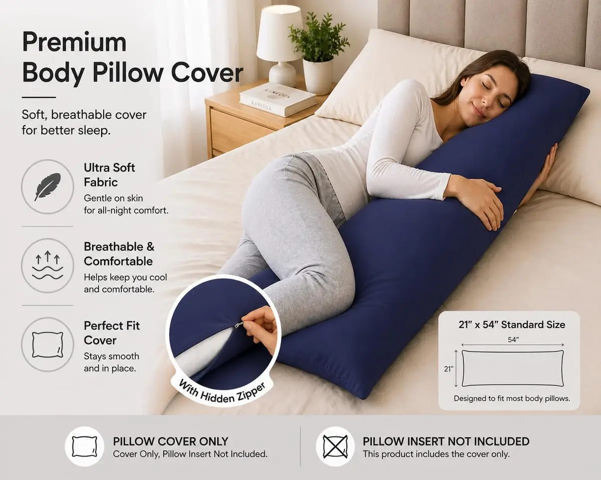 EVOLIVE Microfiber Body Pillow Cover 21"x54" Navy | Ultra Soft & Breathable - view 3