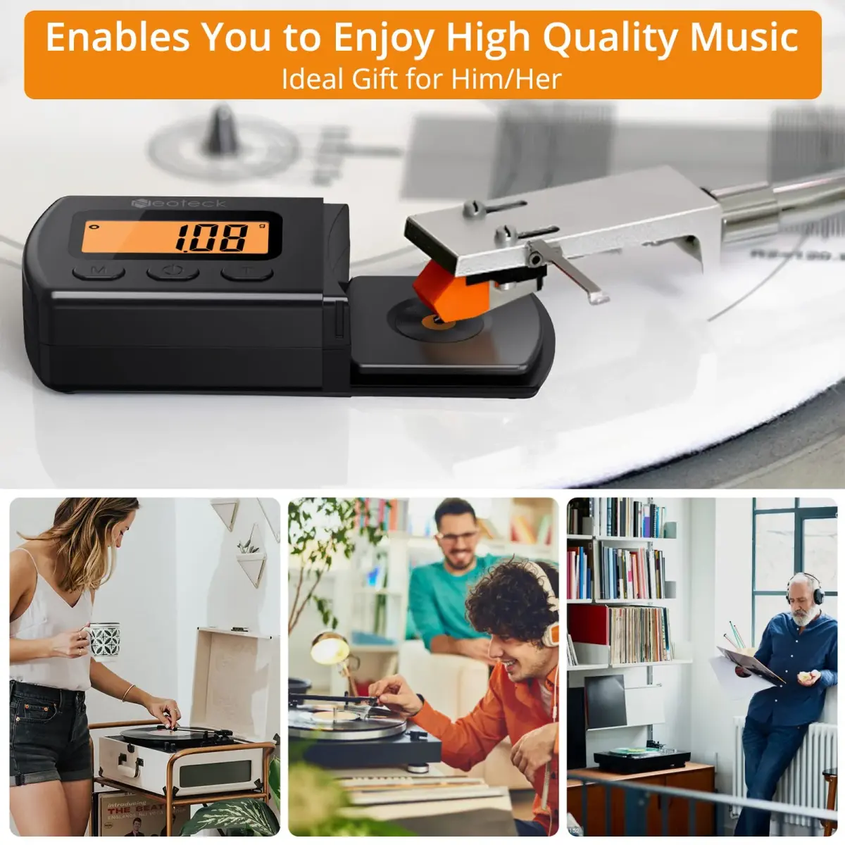 Neoteck Digital Turntable Stylus Force Gauge 0.01g/5.00g with Orange LCD | Essential Tool for Vinyl Enthusiasts - view 5
