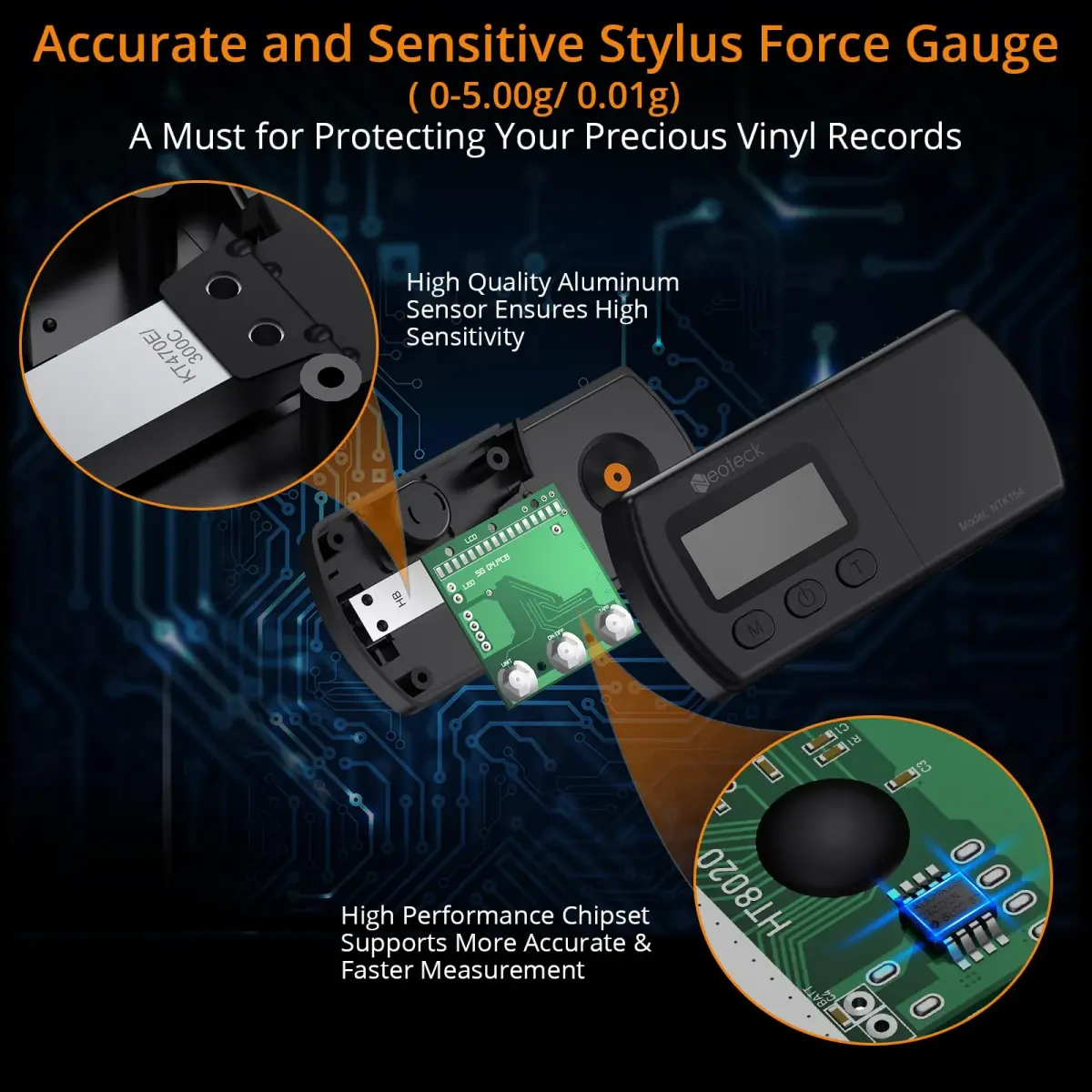 Neoteck Digital Turntable Stylus Force Gauge 0.01g/5.00g with Orange LCD | Essential Tool for Vinyl Enthusiasts - view 2