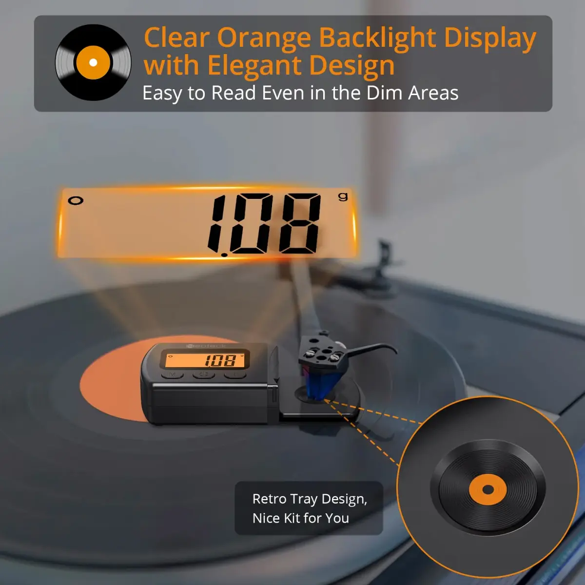 Neoteck Digital Turntable Stylus Force Gauge 0.01g/5.00g with Orange LCD | Essential Tool for Vinyl Enthusiasts - view 3