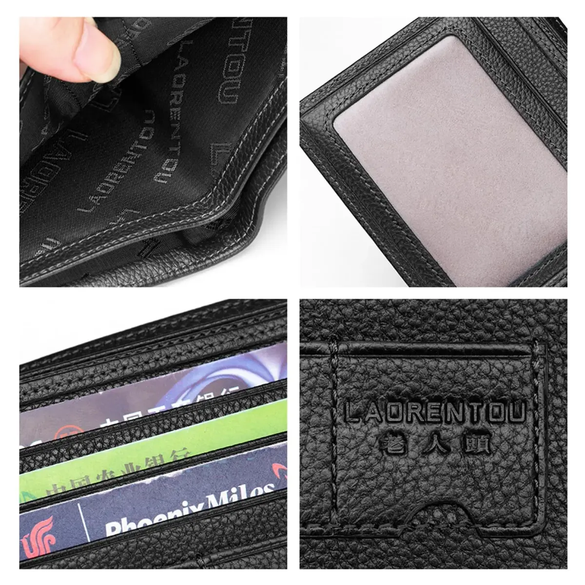 LAORENTOU Genuine Leather Bifold Wallet for Men with Zipper Coin Pocket & ID Window | 11cm x 9.5cm x 2cm - view 3
