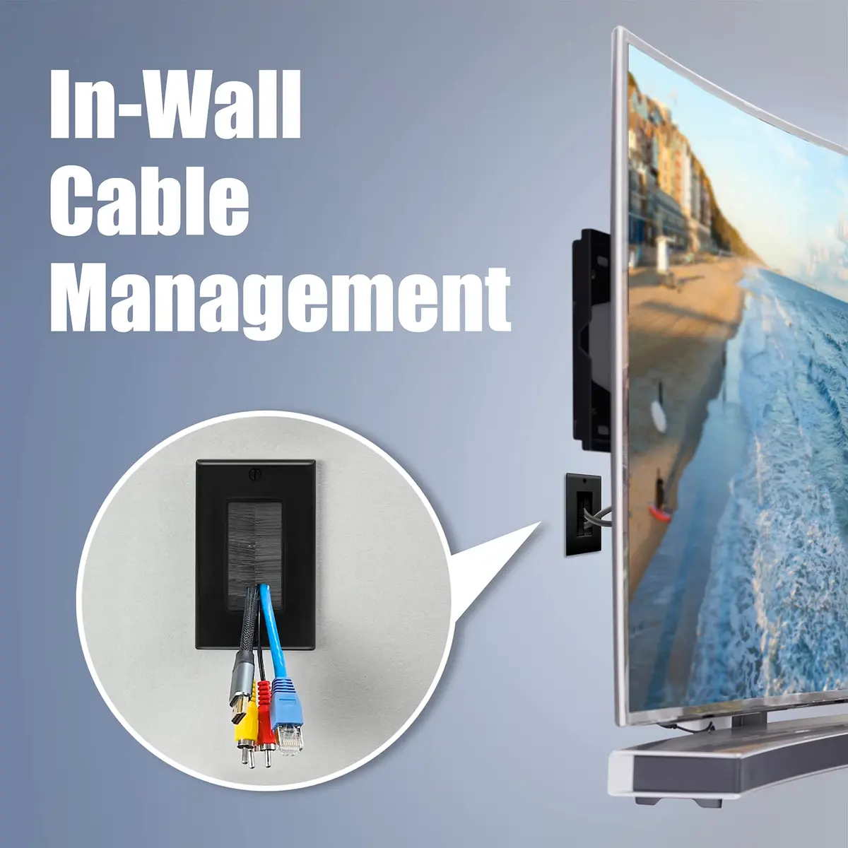VCE White Decorator Brush Wall Plate for Low Voltage Cables, Single Gang 2-Pack | Clean Cable Management for Wall-Mounted TVs - view 2