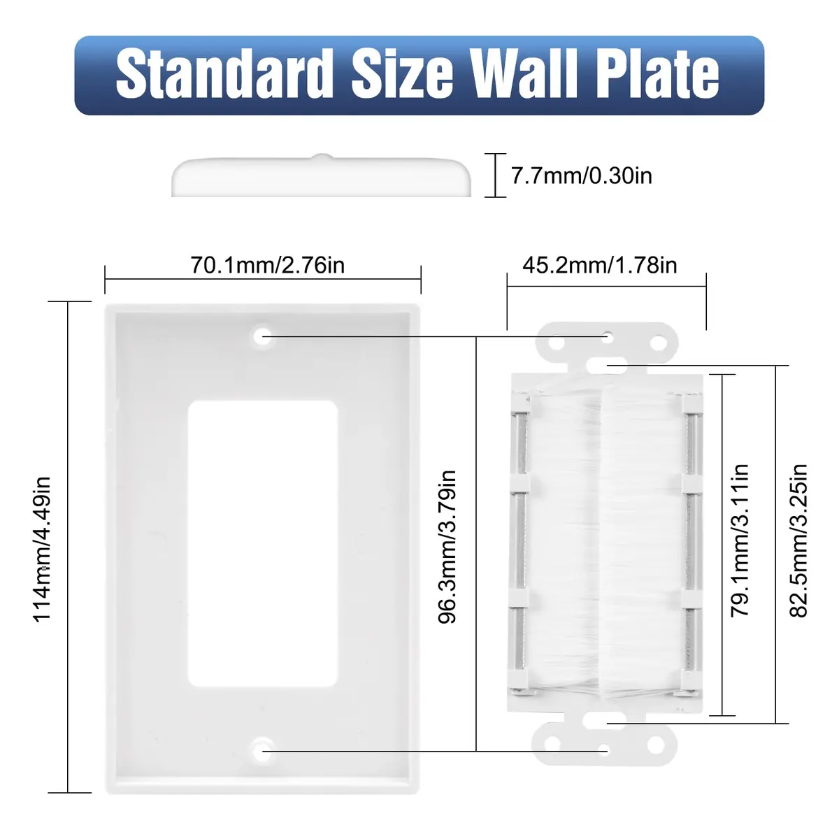VCE White Decorator Brush Wall Plate for Low Voltage Cables, Single Gang 2-Pack | Clean Cable Management for Wall-Mounted TVs - view 4