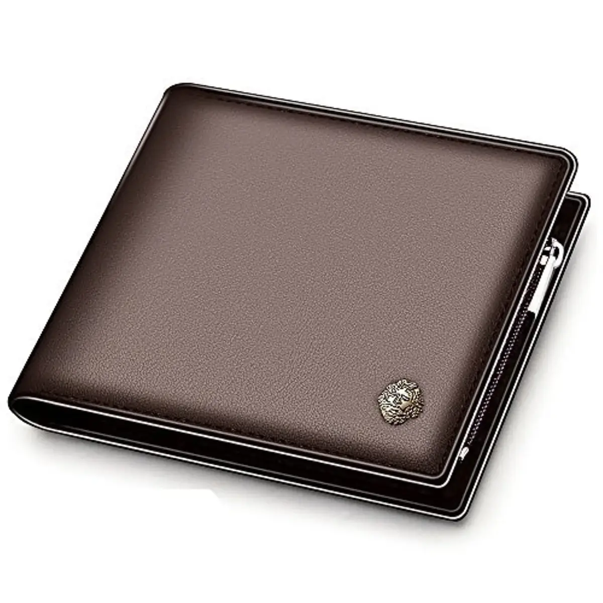 LAORENTOU Genuine Leather Bifold Wallet with Zipper Pocket & ID Window | 11cm (4.33") x 9.5cm (3.74") - main product image