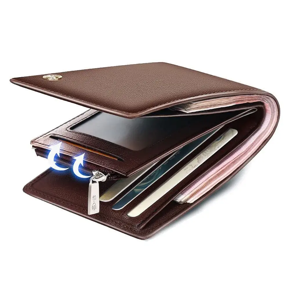 LAORENTOU Genuine Leather Bifold Wallet with Zipper Pocket & ID Window | 11cm (4.33") x 9.5cm (3.74") - view 3