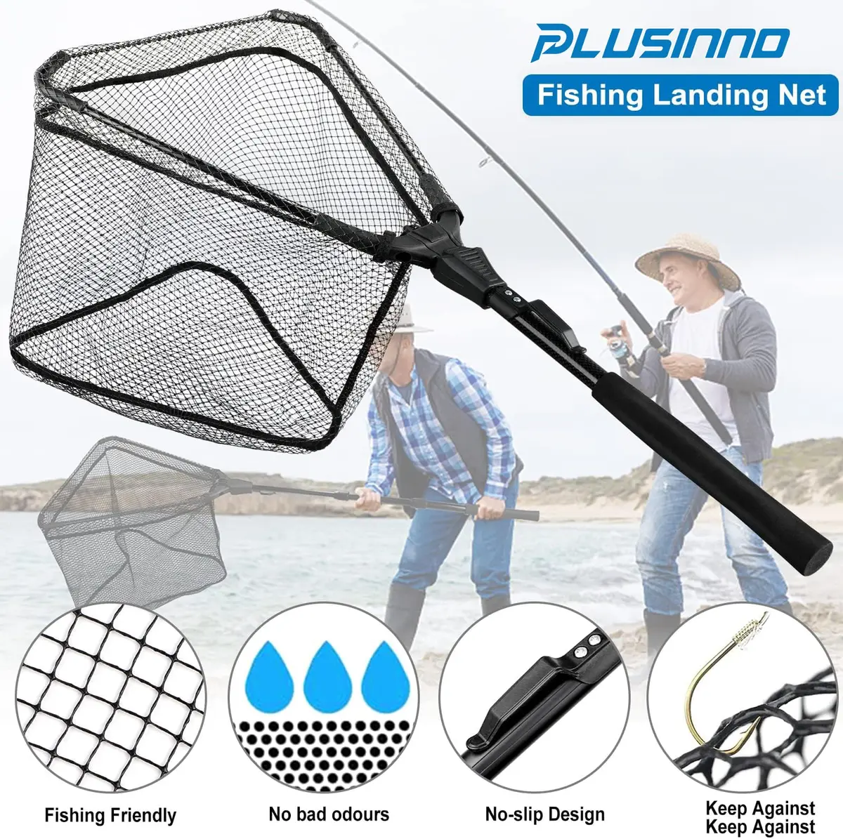 PLUSINNO 20"/52 cm Hoop Size 3 Section Telescopic Fishing Net 59" Extend Length | Catch and Release Net for Bass Trout Salmon - view 6