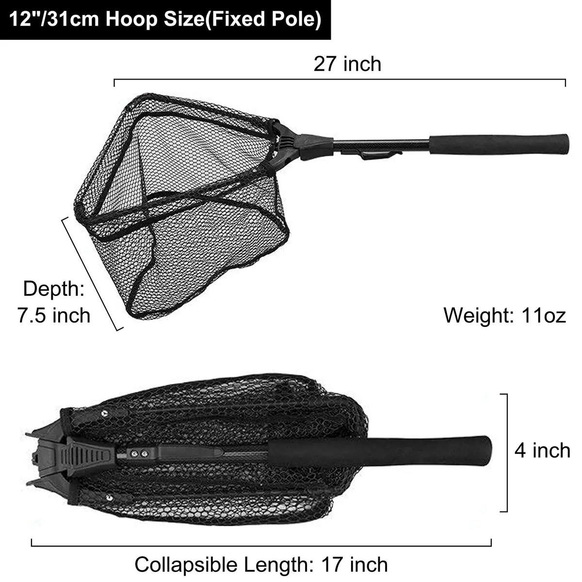 PLUSINNO 20"/52 cm Hoop Size 3 Section Telescopic Fishing Net 59" Extend Length | Catch and Release Net for Bass Trout Salmon - view 2
