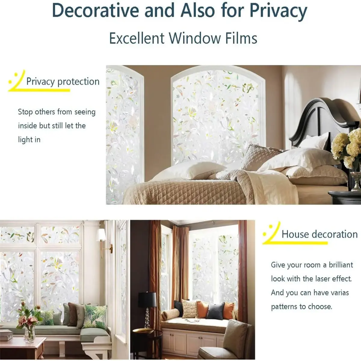 LEMON CLOUD Tulip Stained Glass Window Film 55.7 sq m (19.34 Sq Ft) | Static Cling Privacy & UV Protection - view 4