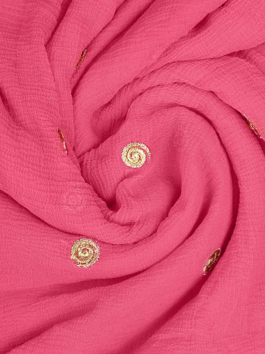 DUPATTA BAZAAR Women's Embroidered Pink & Gold Chiffon Dupatta 235 cm (92 in) | Soft Flowy Fabric for Cultural Meets - view 5