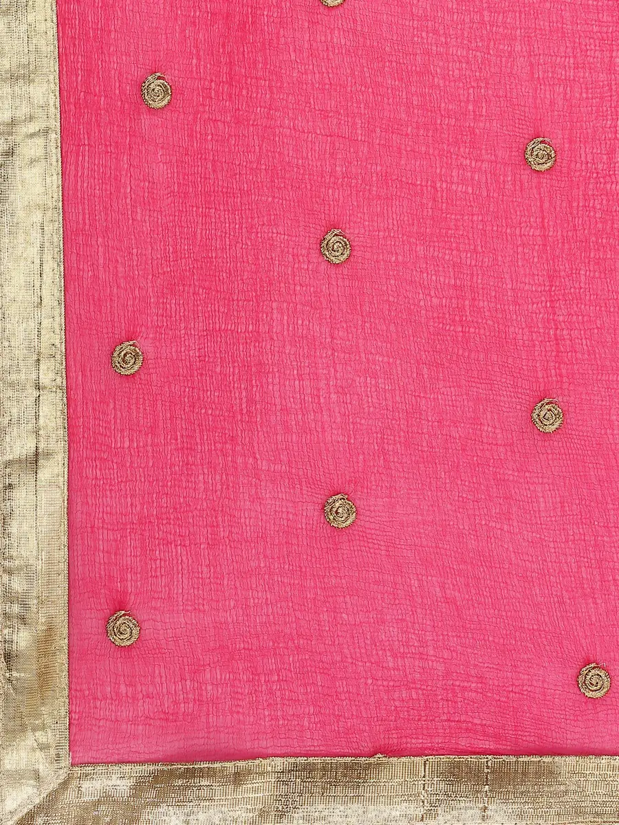 DUPATTA BAZAAR Women's Embroidered Pink & Gold Chiffon Dupatta 235 cm (92 in) | Soft Flowy Fabric for Cultural Meets - view 6