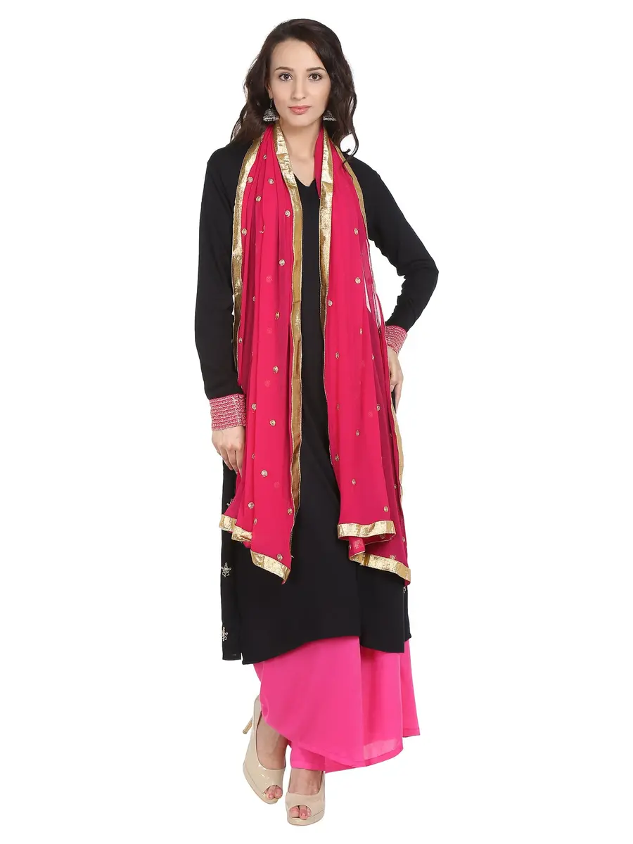 DUPATTA BAZAAR Women's Embroidered Pink & Gold Chiffon Dupatta 235 cm (92 in) | Soft Flowy Fabric for Cultural Meets - view 4