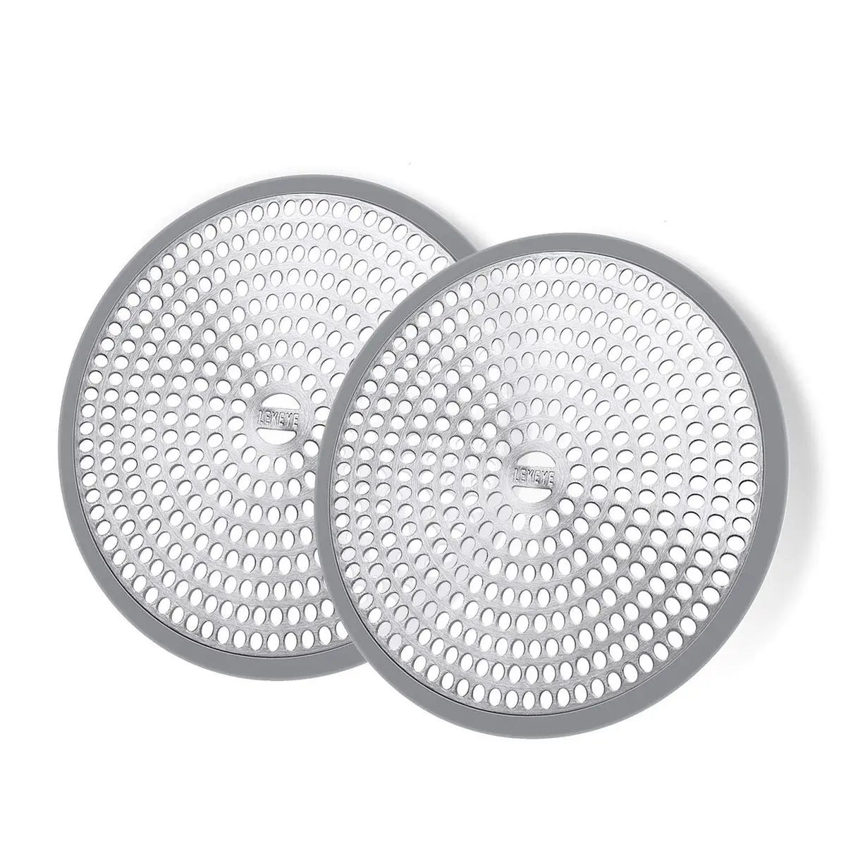 LEKEYE Shower Hair Catcher Drain Protector Strainer Steel & Silicone 2 Pack | Fits Standard Drains - main product image