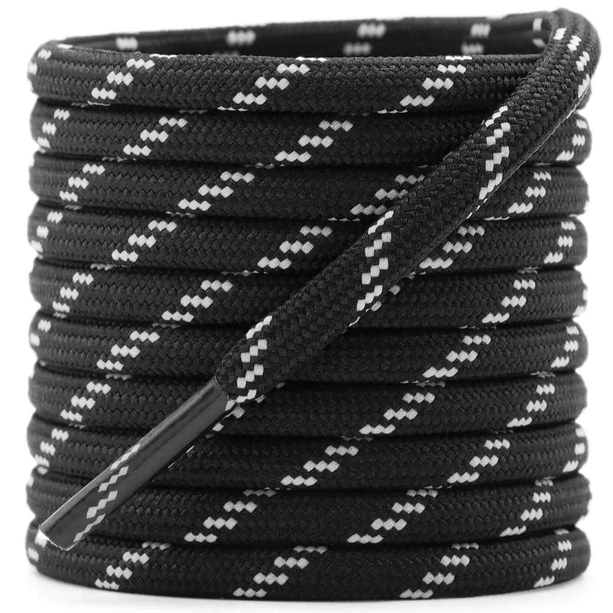 DELELE Round Work Boot Laces 63 Inch (160cm) Black White | 2 Pairs Heavy Duty Polyester Shoelaces - main product image