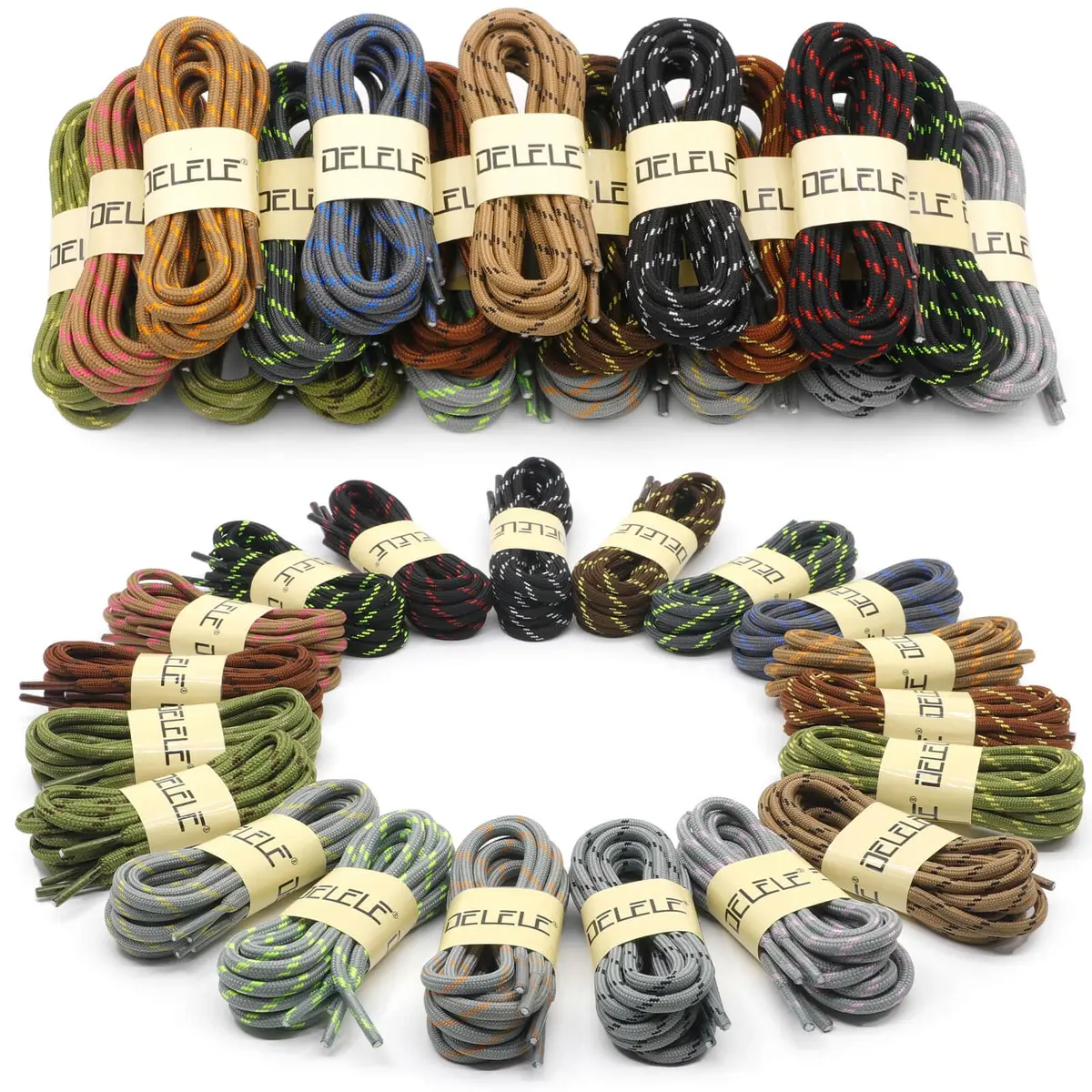 DELELE Round Work Boot Laces 63 Inch (160cm) Black White | 2 Pairs Heavy Duty Polyester Shoelaces - view 7