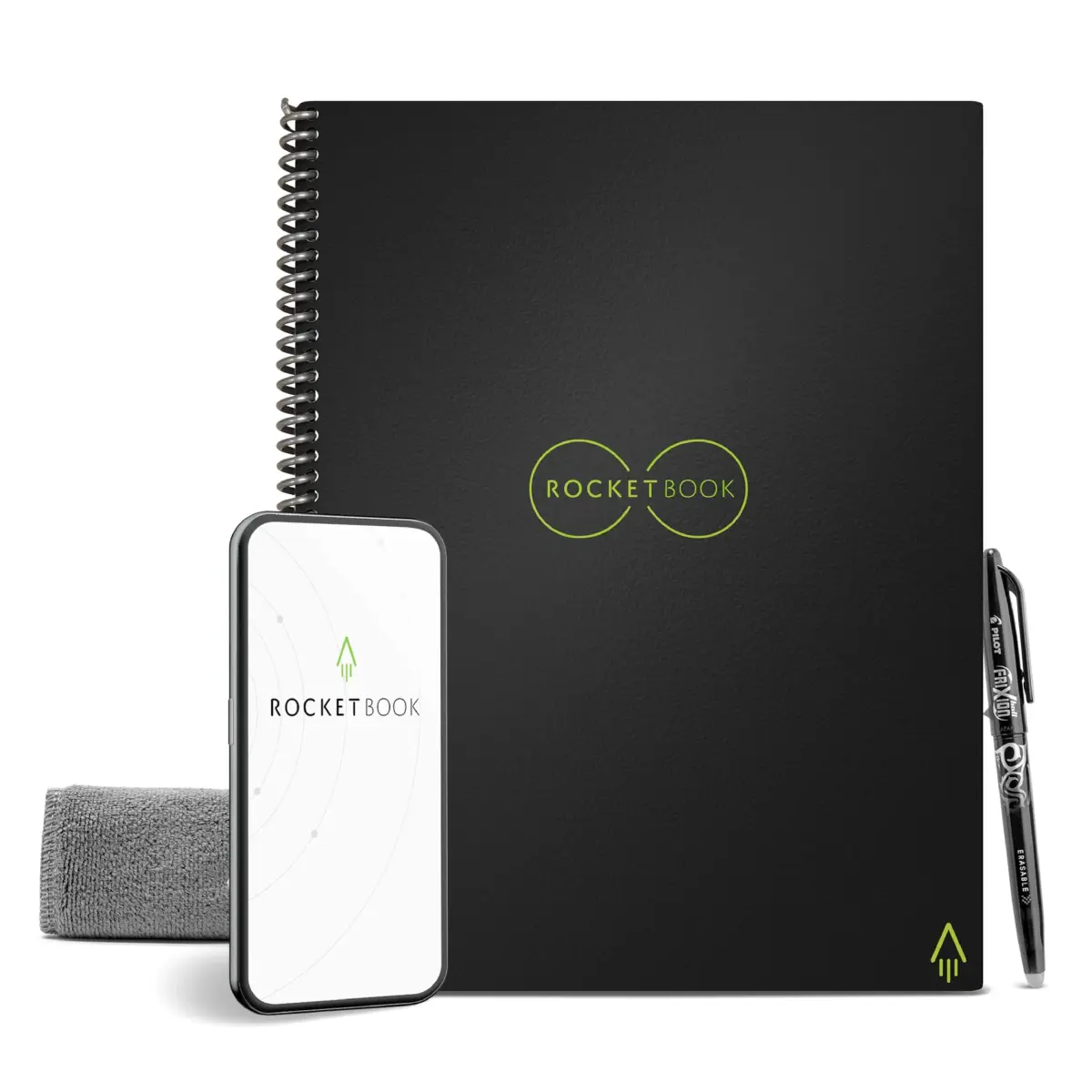 Rocketbook Core Reusable Spiral Notebook, Letter Size 21.6x27.9 cm (8.5x11 inches), Black - Dotted Pages | App-Connected, Erasable, Durable Cover - main product image