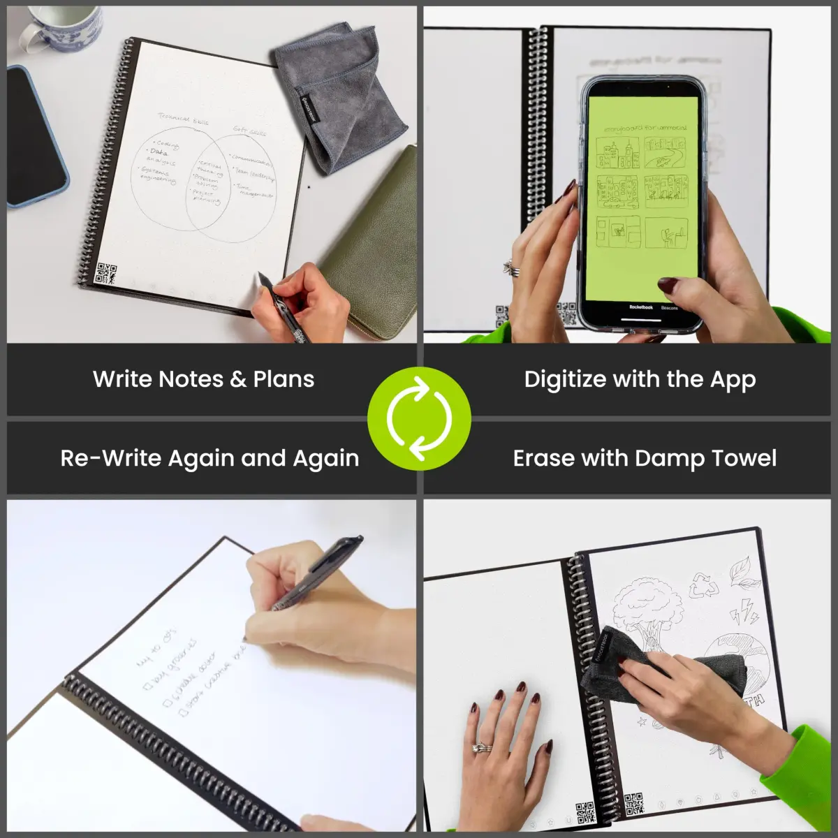 Rocketbook Core Reusable Spiral Notebook, Letter Size 21.6x27.9 cm (8.5x11 inches), Black - Dotted Pages | App-Connected, Erasable, Durable Cover - view 2