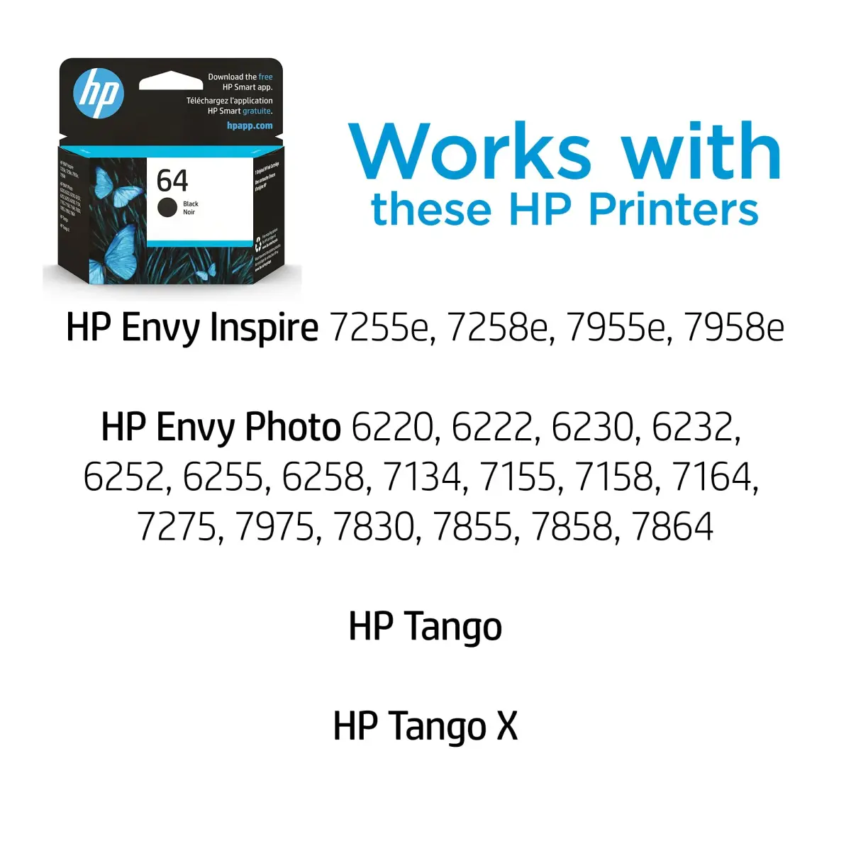 HP 64 Black Ink Cartridge | 200 Pages | Works with HP Envy Photo, Inspire, Tango Series Printers - view 2