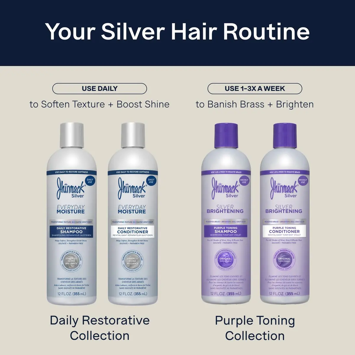 Jhirmack Silver Brightening Purple Shampoo & Conditioner Set, 12 oz | Brightens Gray & Silver Hair - view 3