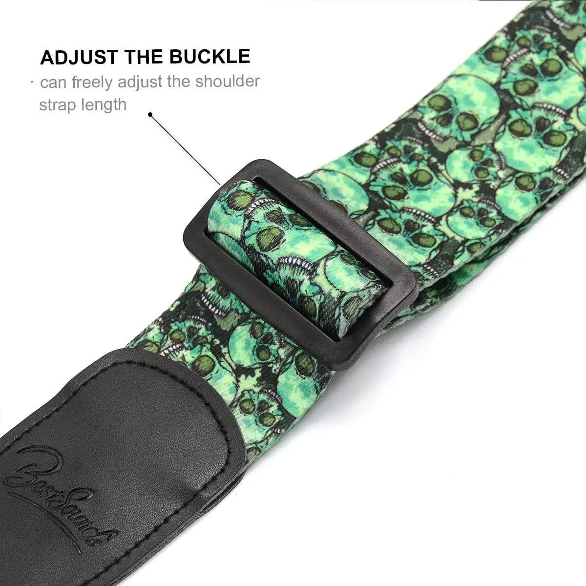 BestSounds Skull Guitar Strap & Genuine Leather Ends | Adjustable 2" Wide, Suitable for Bass, Electric & Acoustic Guitars - view 5