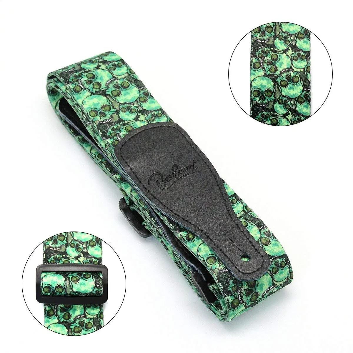 BestSounds Skull Guitar Strap & Genuine Leather Ends | Adjustable 2" Wide, Suitable for Bass, Electric & Acoustic Guitars - view 2