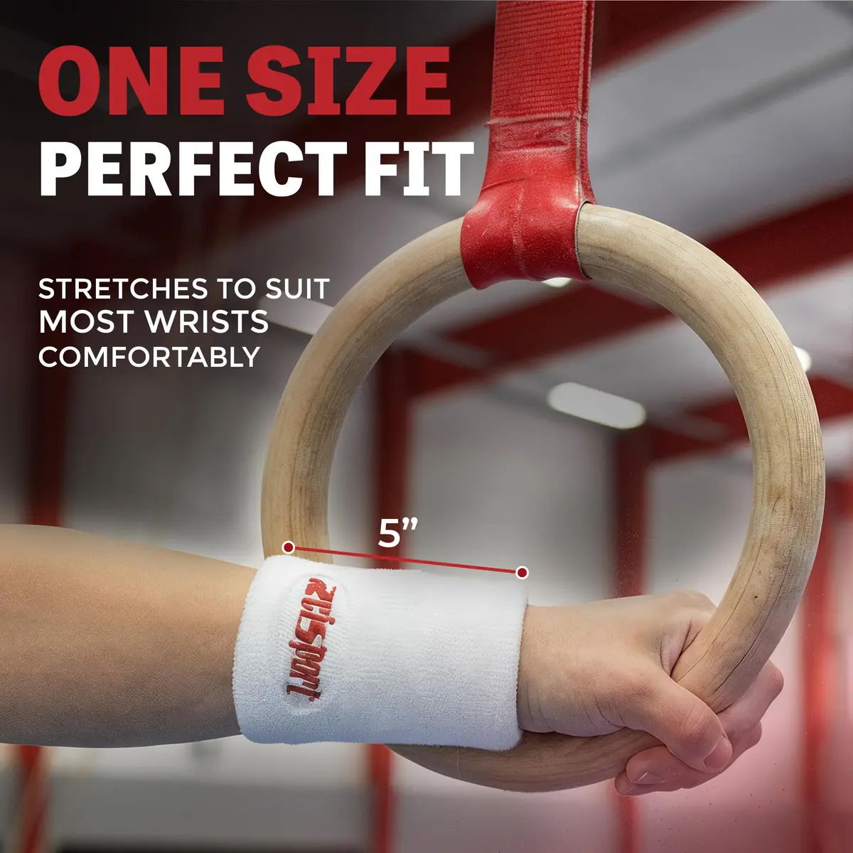 Reisport Gymnastics Wristband White Unisex 5 inch (11.4 cm) Sweat-Wicking | Trusted by Gymnasts Worldwide - view 2