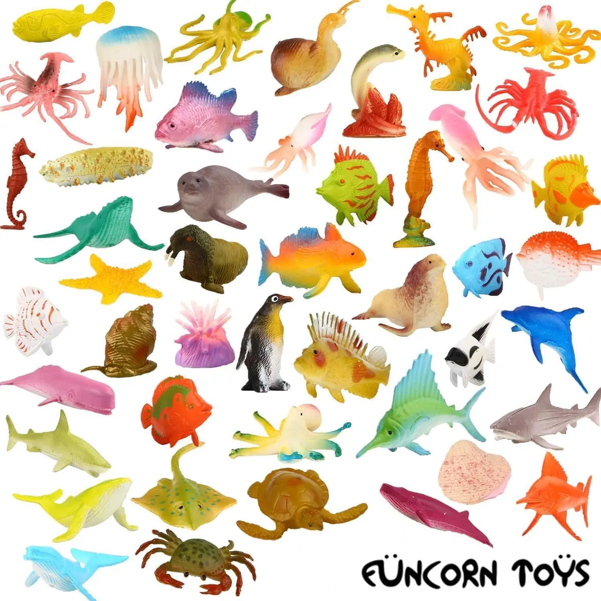 Funcorn Toys 52 Pack Ocean Animal Toys Assorted Mini Sea Creature Figures | Realistic 2 Inch Sea Animals for Kids 3+ - view 2