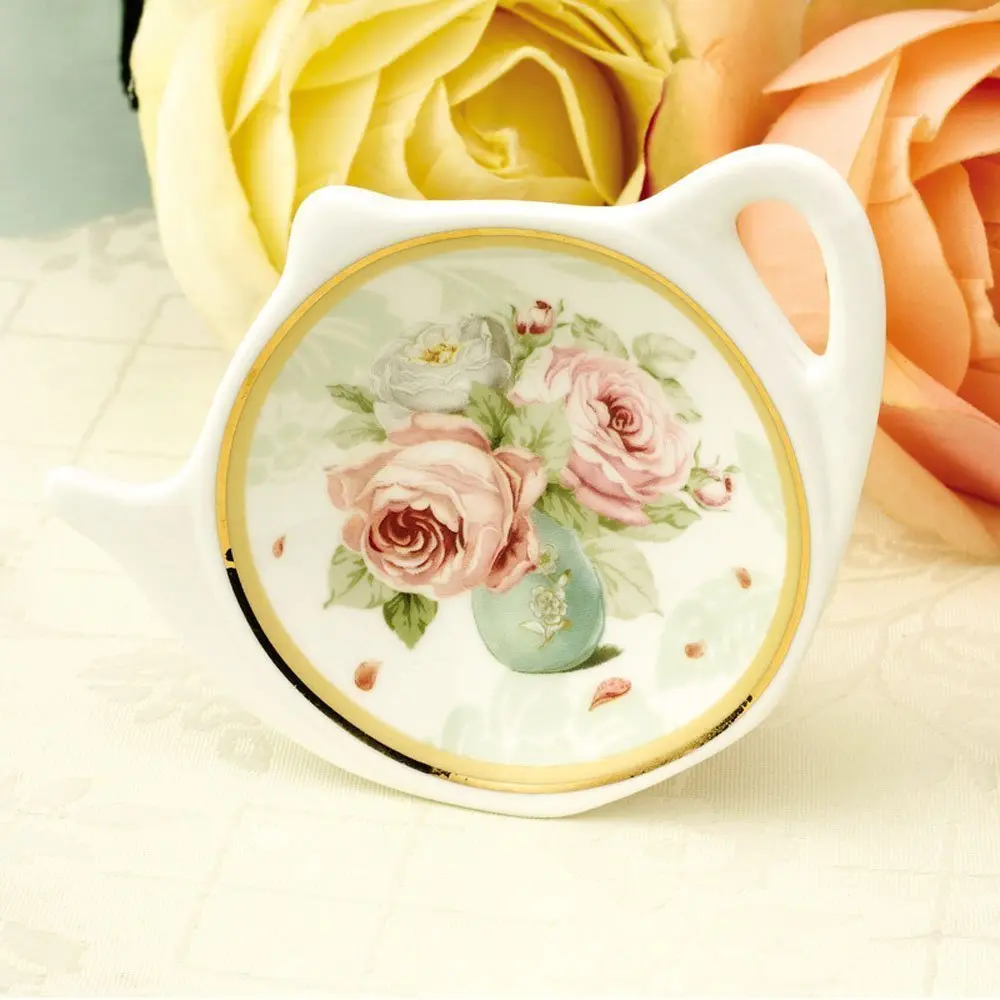 LINLINS White Porcelain Ceramic Teapot Tea Bag Holder Coasters, Set of 10 | 7cm Diameter - view 4