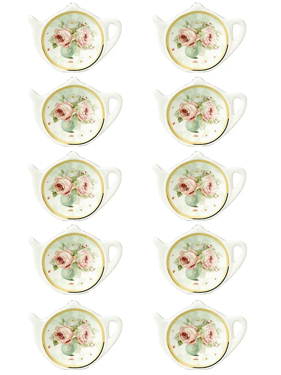 LINLINS White Porcelain Ceramic Teapot Tea Bag Holder Coasters, Set of 10 | 7cm Diameter - main product image