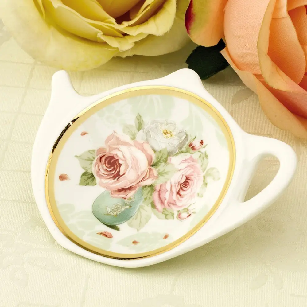 LINLINS White Porcelain Ceramic Teapot Tea Bag Holder Coasters, Set of 10 | 7cm Diameter - view 2