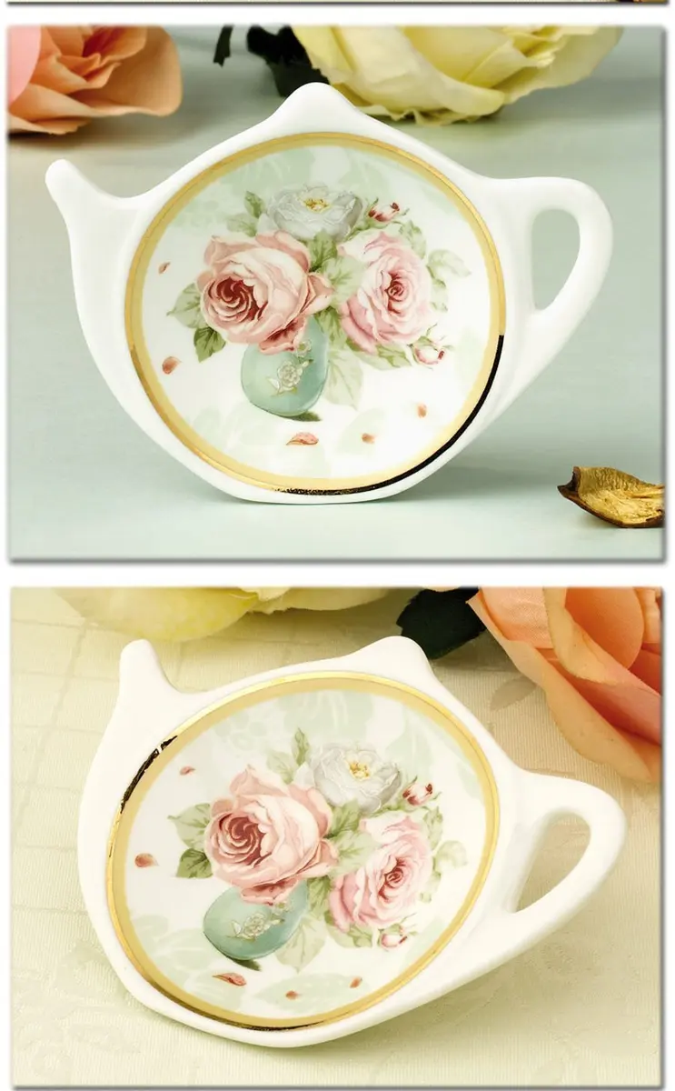LINLINS White Porcelain Ceramic Teapot Tea Bag Holder Coasters, Set of 10 | 7cm Diameter - view 3