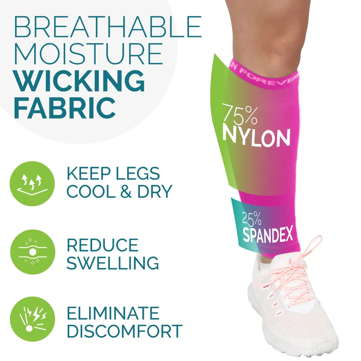 Run Forever Calf Compression Sleeve XL Pink | 20-30mmHg Graduated Support for Shin Splints & Varicose Veins - view 5